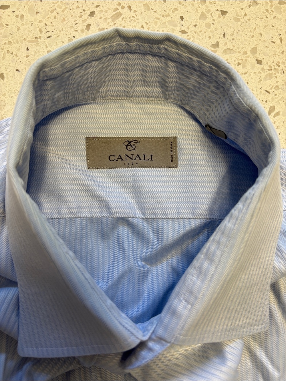 Canali Pale Blue Herringbone Dress Shirt